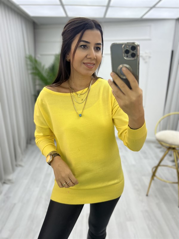 Kayık Yaka Triko Bluz Sarı