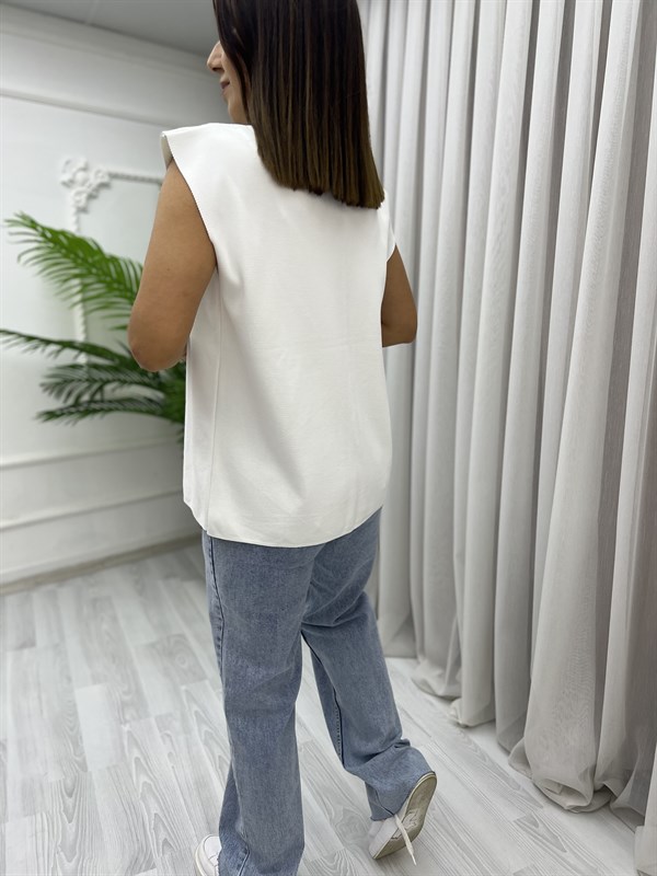 Düğmeli Oversize Yelek Ekru