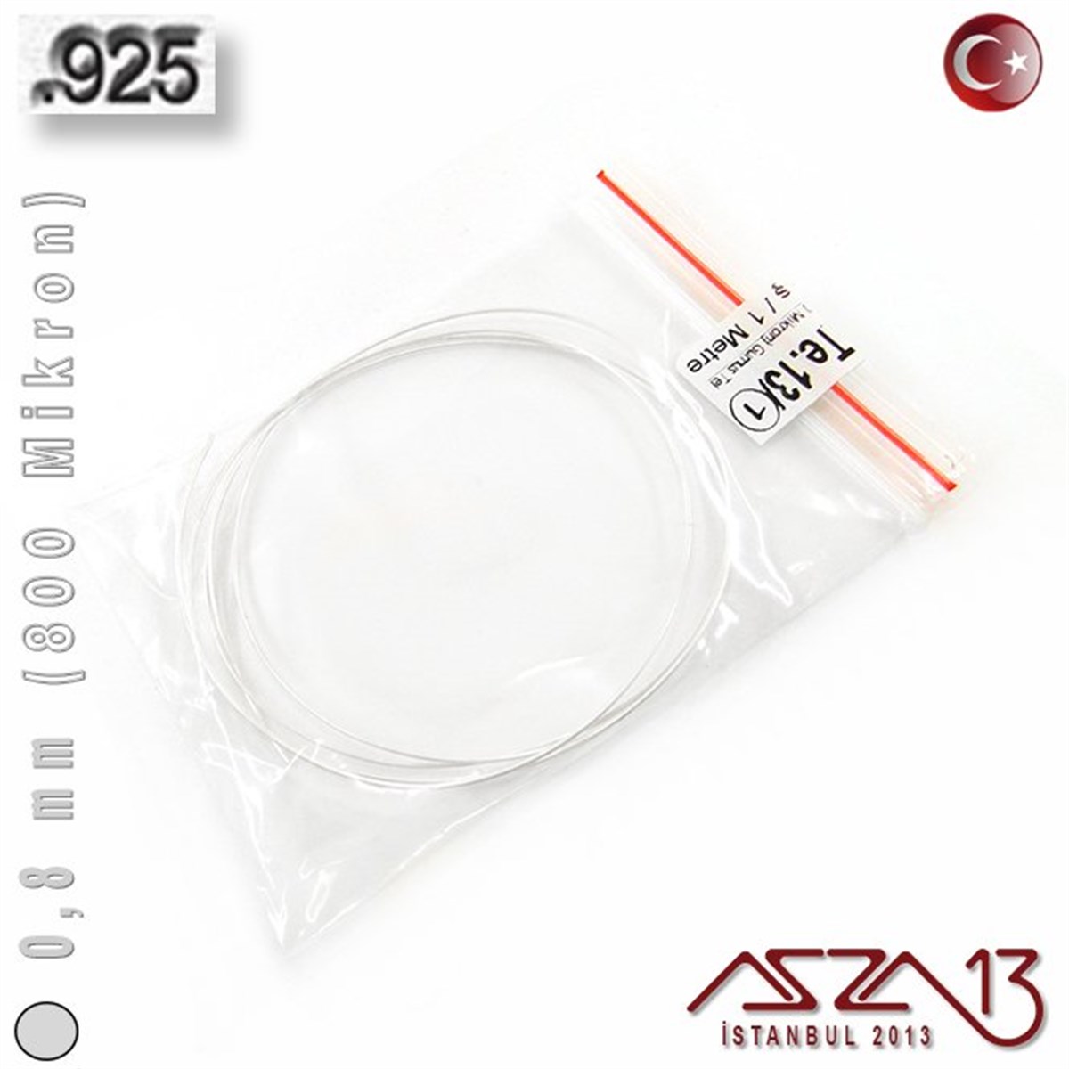 925 Ayar - 0,8 mm (800 Mikron) - Yuvarlak Gümüş Tel / 1 Metre