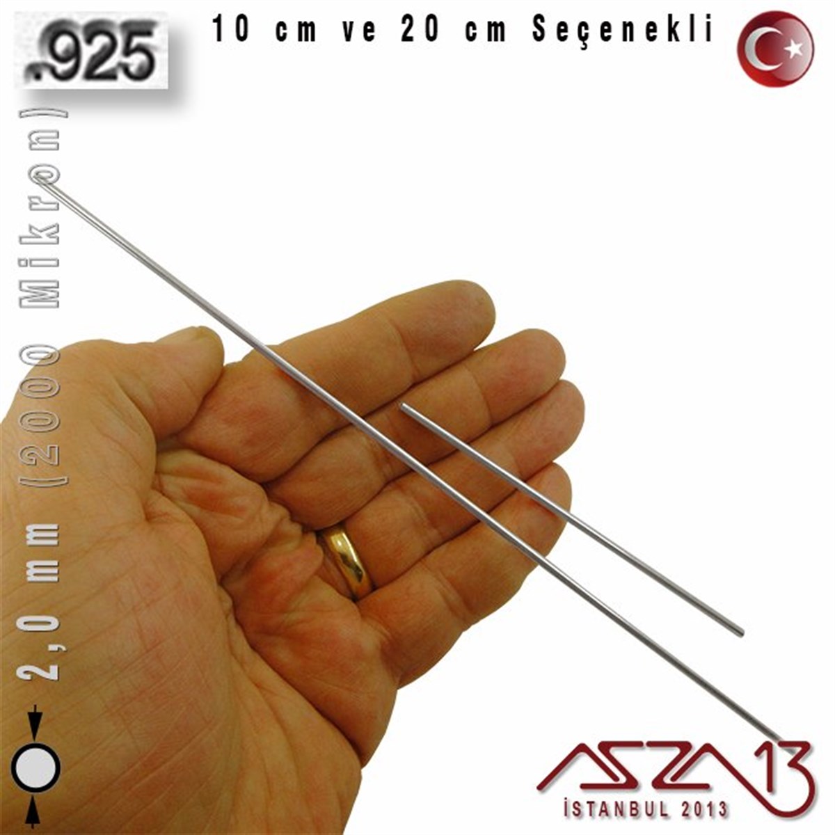 925 Ayar - 2,0 mm (2000 Mikron) Çapında - Yuvarlak Gümüş Boru / 10 ve 20 cm Seçenekli