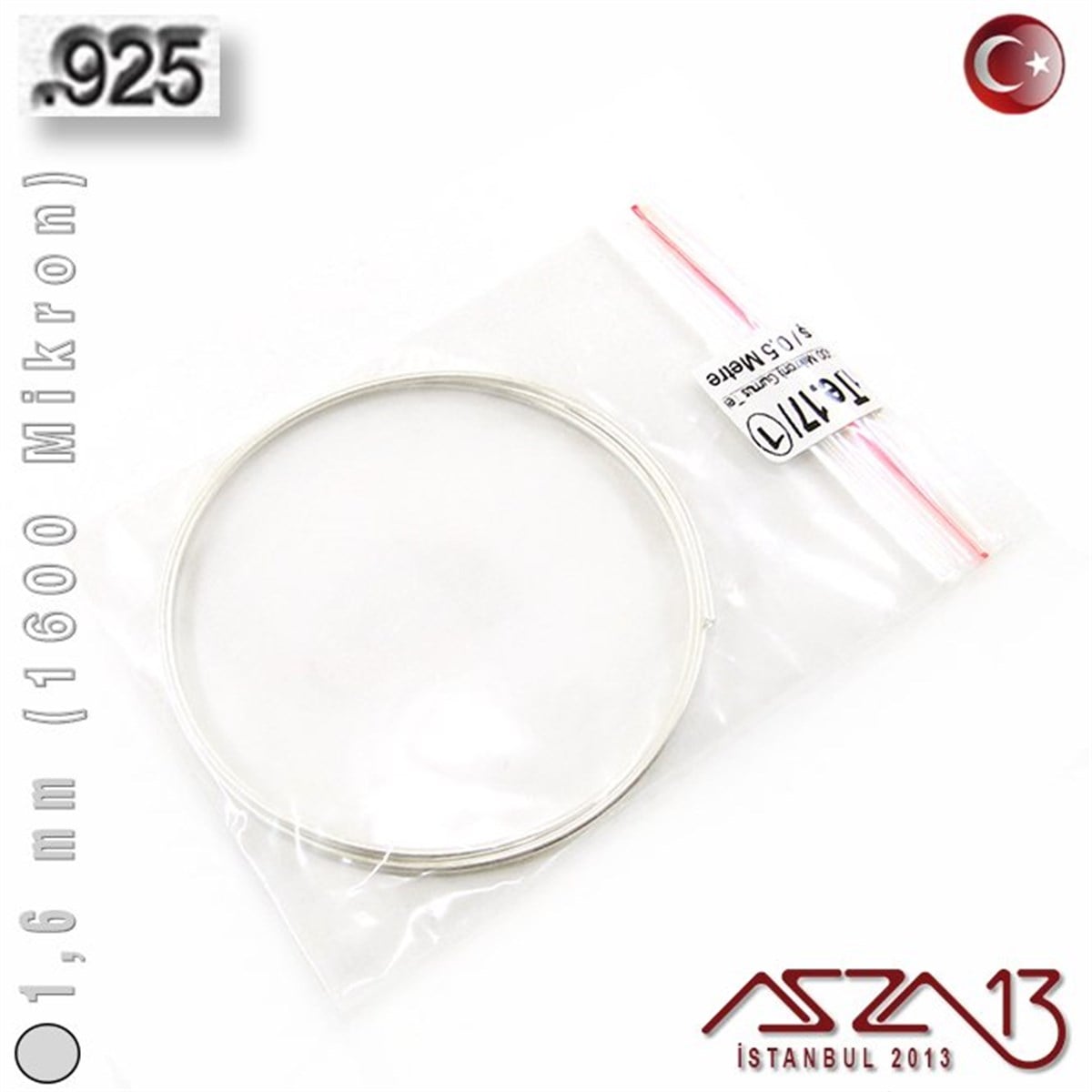 925 Ayar - 1,6 mm (1600 Mikron) - Yuvarlak Gümüş Tel / 50 Santimetre