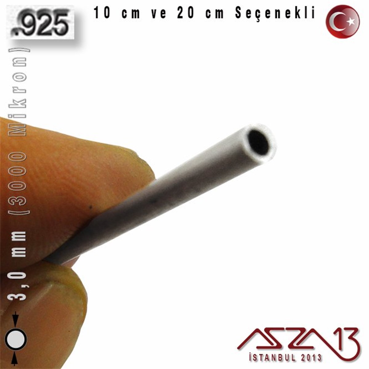 925 Ayar - 3,0 mm (3000 Mikron) Çapında - Yuvarlak Gümüş Boru / 10 ve 20 cm Seçenekli
