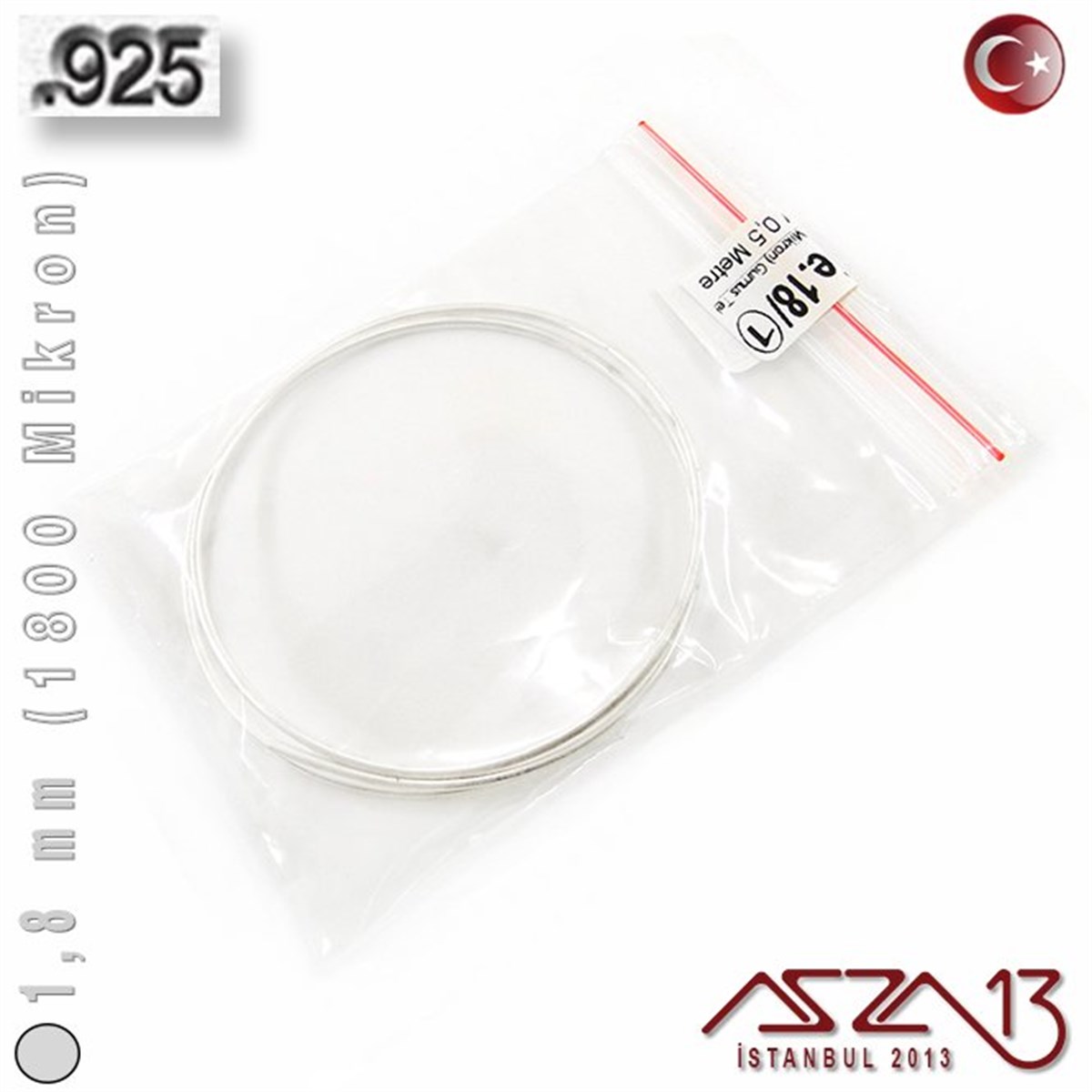 925 Ayar - 1,8 mm (1800 Mikron) - Yuvarlak Gümüş Tel / 50 Santimetre