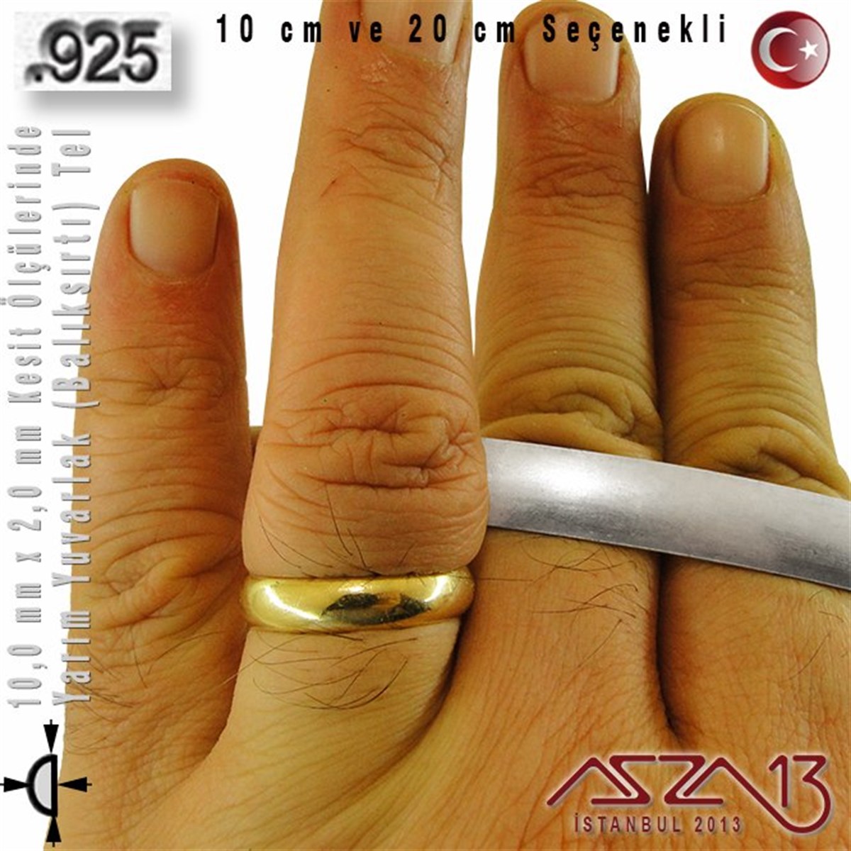 925 Ayar - 10,0 mm / 2,0 mm Ölçülerinde - Yarım Yuvarlak (Balıksırtı) Gümüş Tel / 10 ve 20 cm Seçenekli