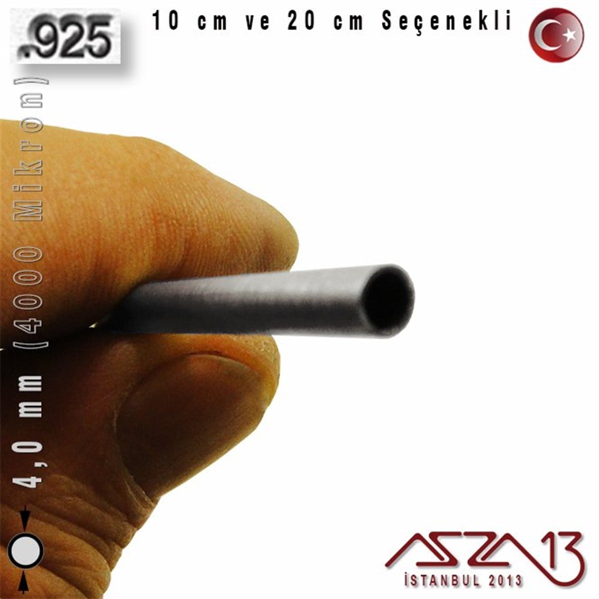 925 Ayar - 4,0 mm (4000 Mikron) Çapında - Yuvarlak Gümüş Boru / 10 ve 20 cm Seçenekli