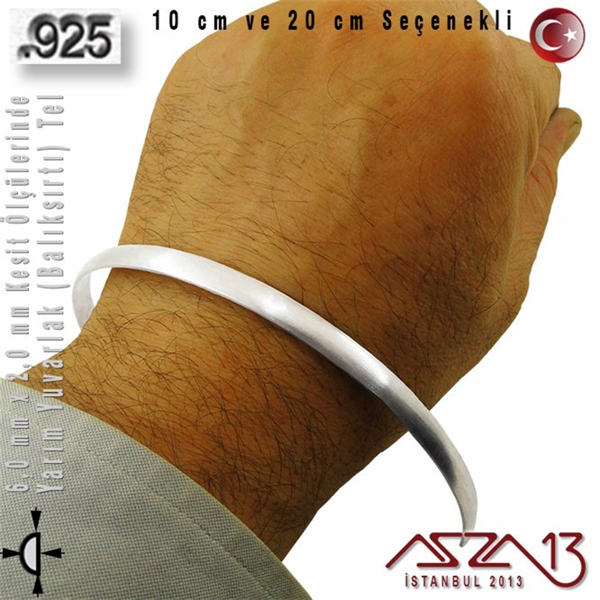 925 Ayar - 6,0 mm / 2,0 mm Ölçülerinde - Yarım Yuvarlak (Balıksırtı) Gümüş Tel / 10 ve 20 cm Seçenekli