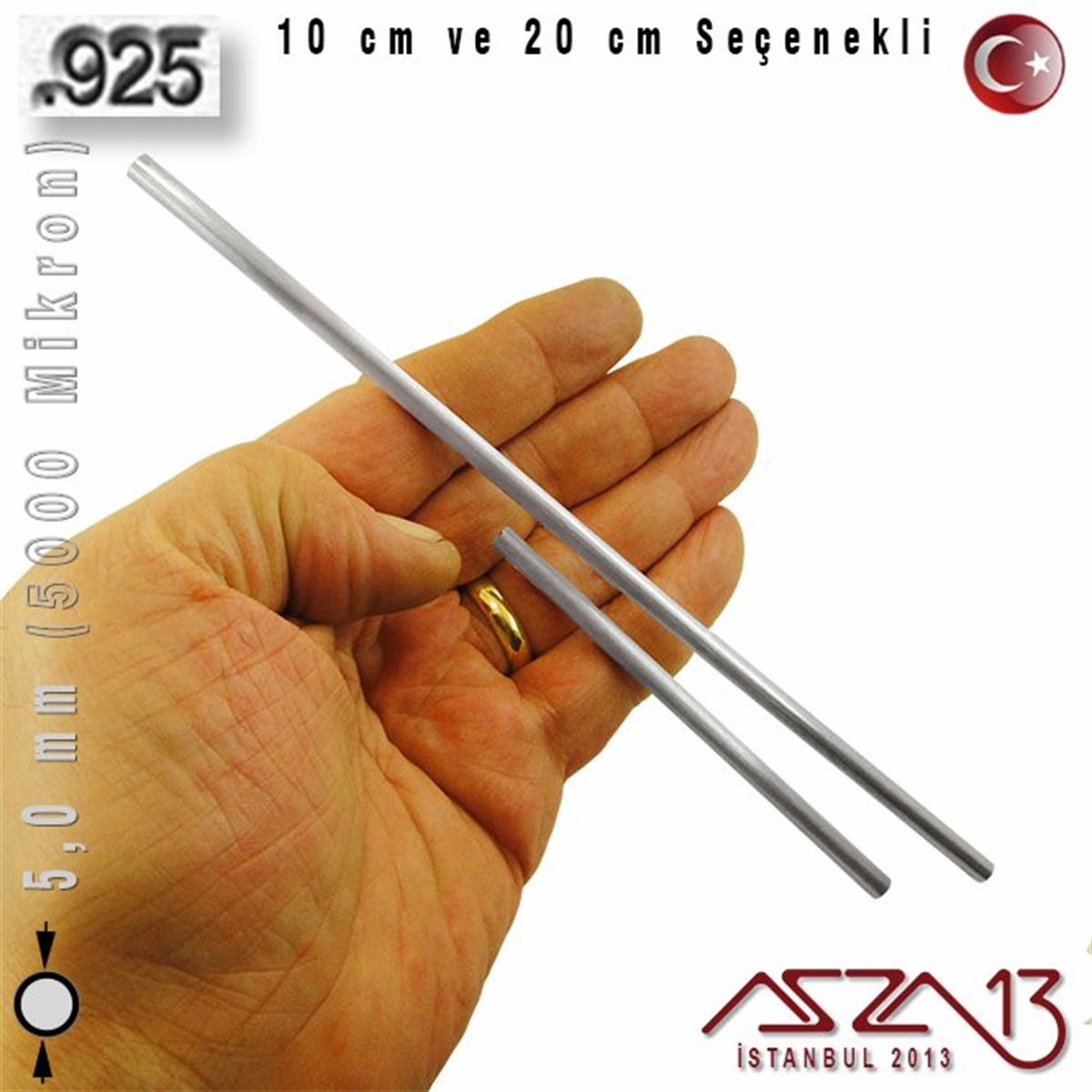 925 Ayar - 5,0 mm (5000 Mikron) Çapında - Yuvarlak Gümüş Boru / 10 ve 20 cm Seçenekli