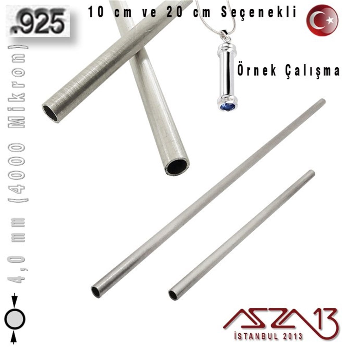 925 Ayar - 4,0 mm (4000 Mikron) Çapında - Yuvarlak Gümüş Boru / 10 ve 20 cm Seçenekli