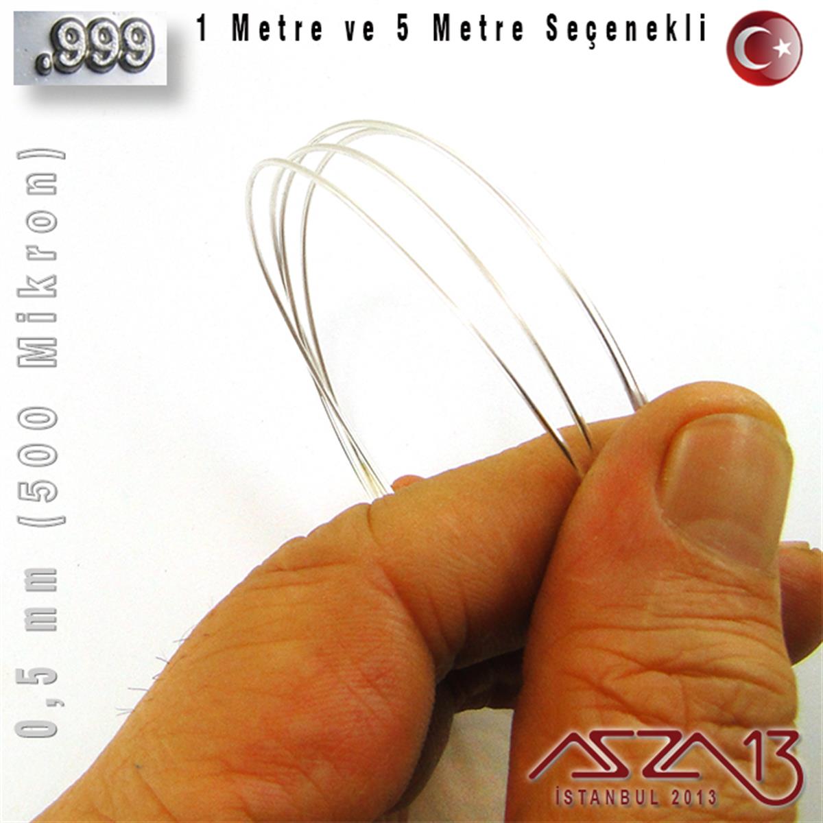 999 Ayar - 0,5 mm (500 Mikron) - Yuvarlak Gümüş Tel / 1 Metre