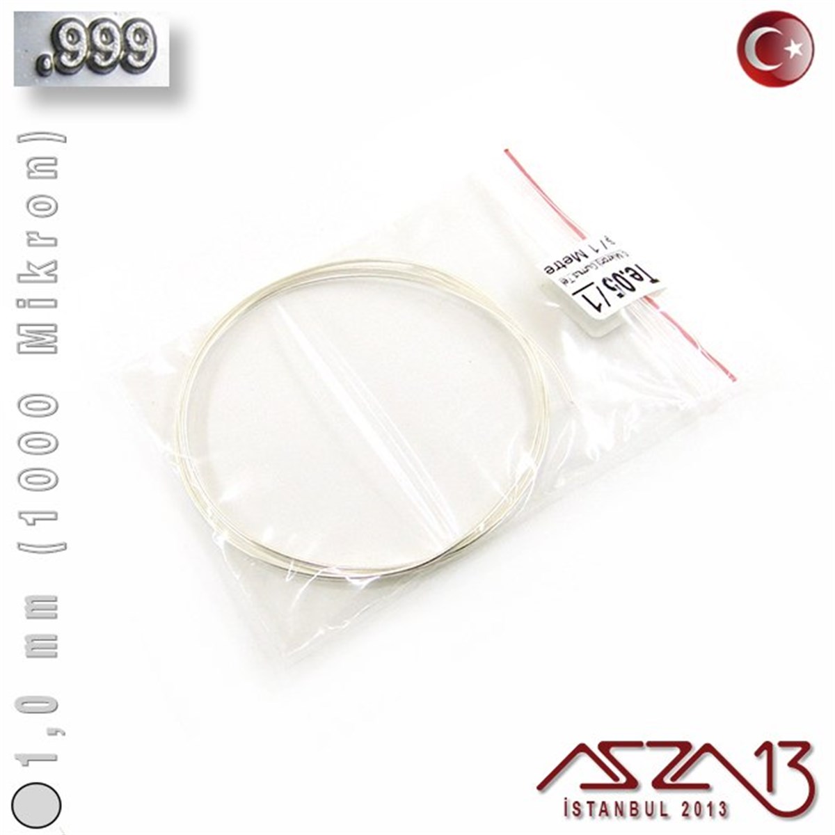 999 Ayar - 1,0 mm (1000 Mikron) - Yuvarlak Gümüş Tel / 1 Metre