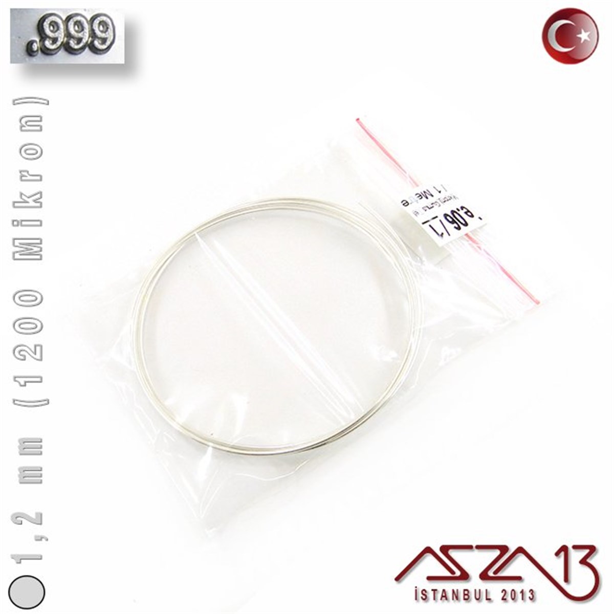 999 Ayar - 1,2 mm (1200 Mikron) - Yuvarlak Gümüş Tel / 1 Metre