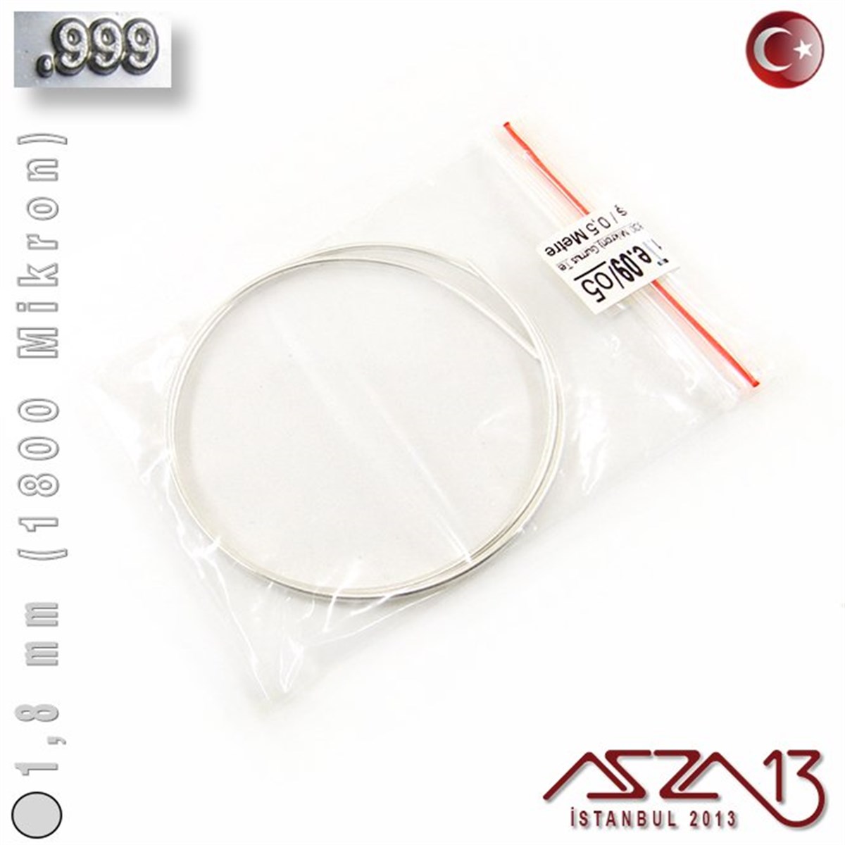 999 Ayar - 1,8 mm (1800 Mikron) - Yuvarlak Gümüş Tel / 50 Santimetre