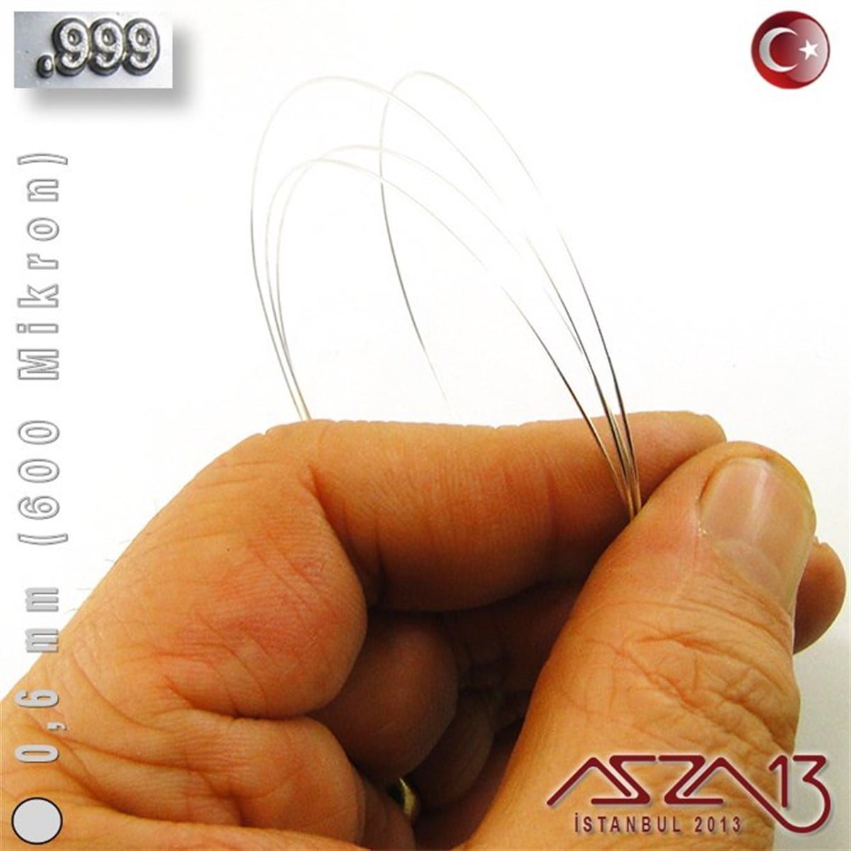 999 Ayar - 0,6 mm (600 Mikron) - Yuvarlak Gümüş Tel / 1 Metre