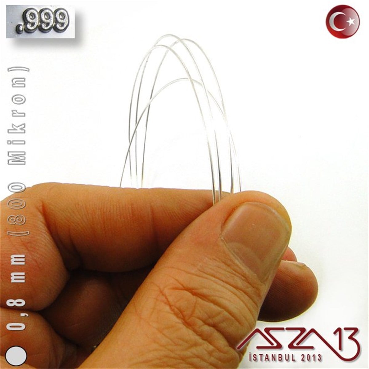 999 Ayar - 0,8 mm (800 Mikron) - Yuvarlak Gümüş Tel / 1 Metre