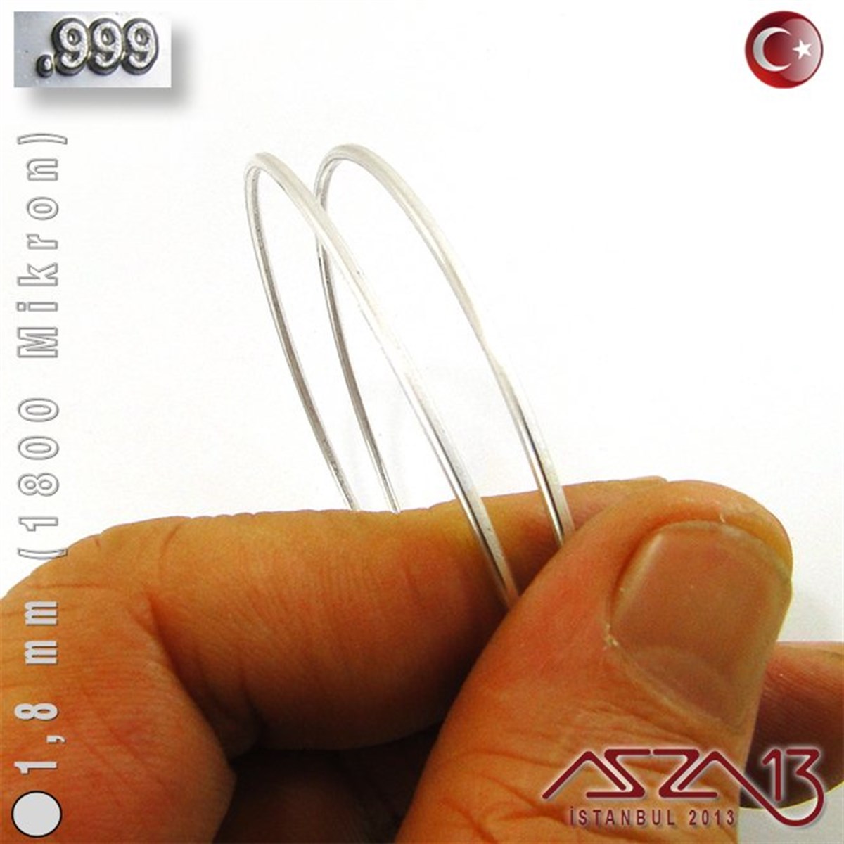 999 Ayar - 1,8 mm (1800 Mikron) - Yuvarlak Gümüş Tel / 50 Santimetre