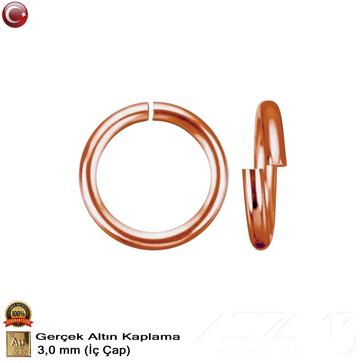 Halka - Açık - Gerçek Rose Altın Kaplama - 3,0 mm İç Çap- 100 Adet