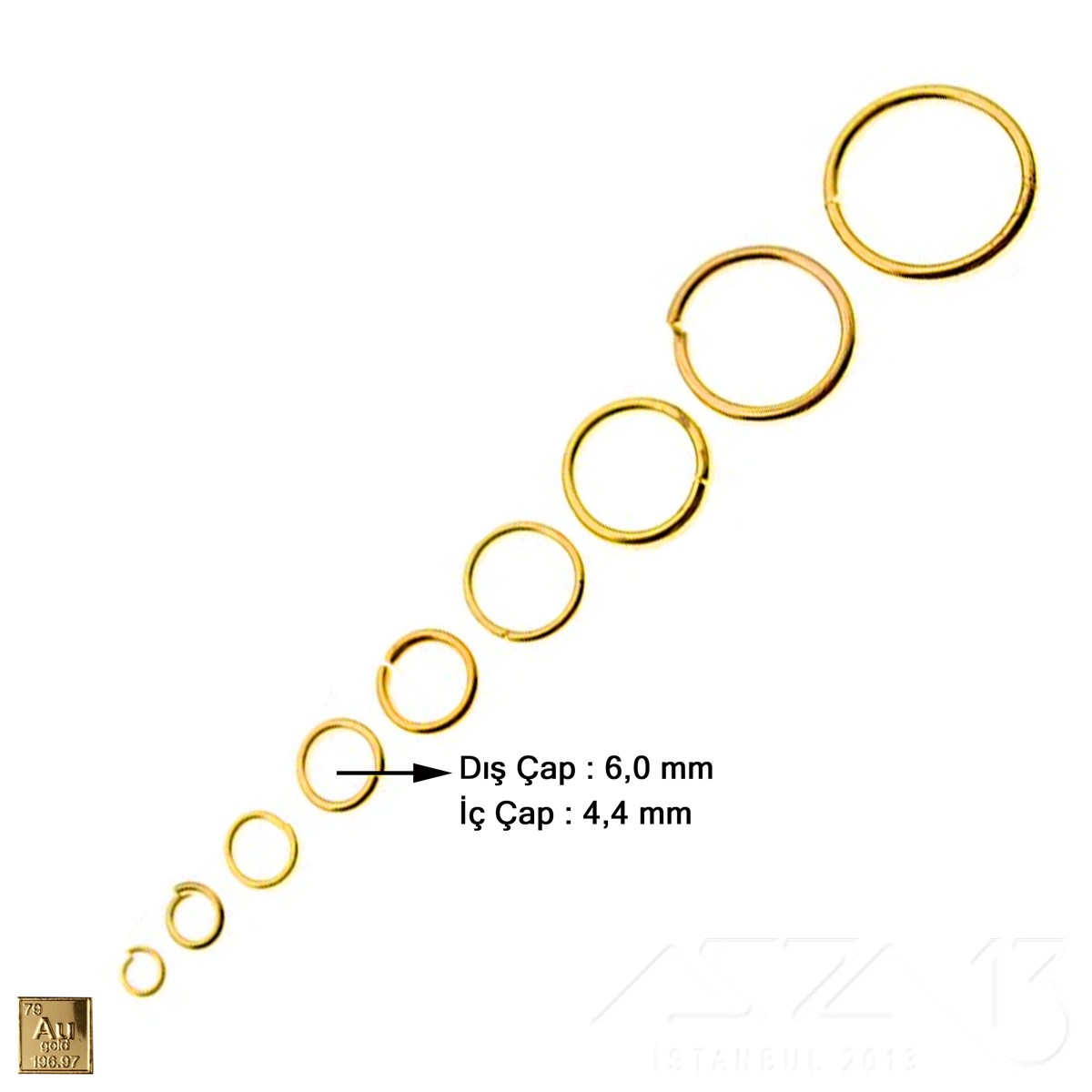 Halka - Açık - Gerçek Altın Kaplama - 4,4 mm İç Çap- 50 Adet