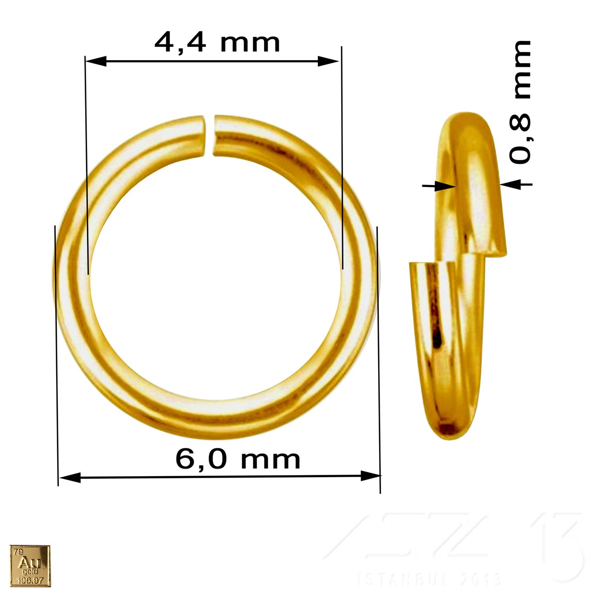 Halka - Açık - Gerçek Altın Kaplama - 4,4 mm İç Çap- 50 Adet