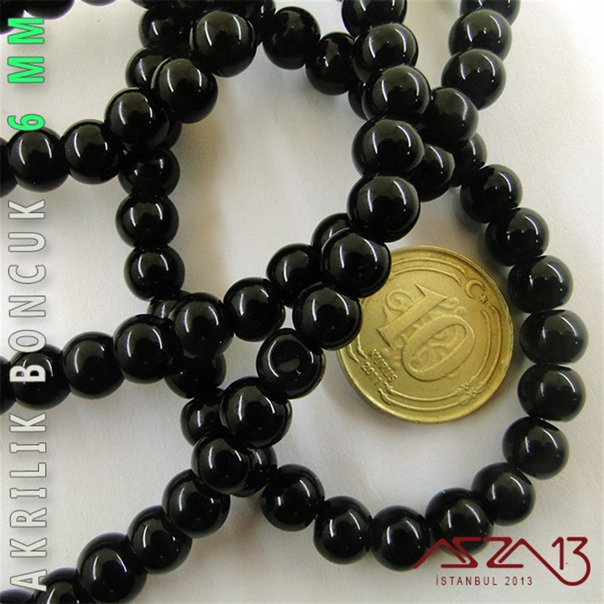 138 Adet 6 mm Siyah Renk Opak Parlak Akrilik Boncuk (40 Gr)