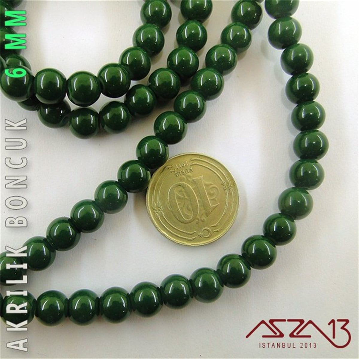 138 Adet 6 mm Yeşil Renk Opak Parlak Akrilik Boncuk (40 Gr)