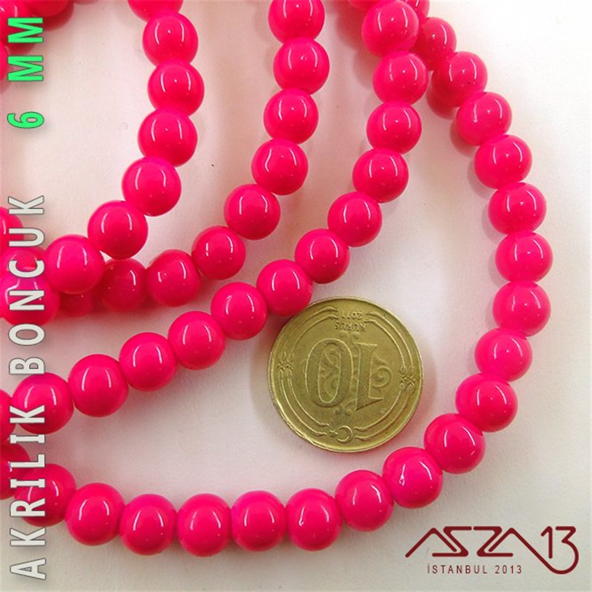 138 Adet 6 mm Pembe Renk Opak Parlak Akrilik Boncuk (40 Gr)