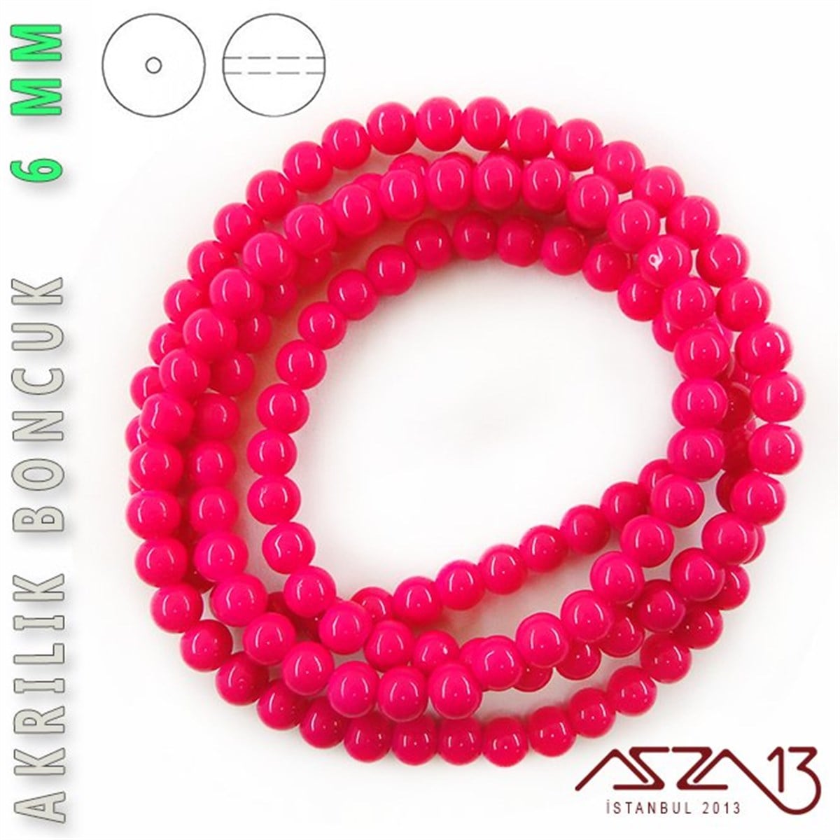 138 Adet 6 mm Pembe Renk Opak Parlak Akrilik Boncuk (40 Gr)