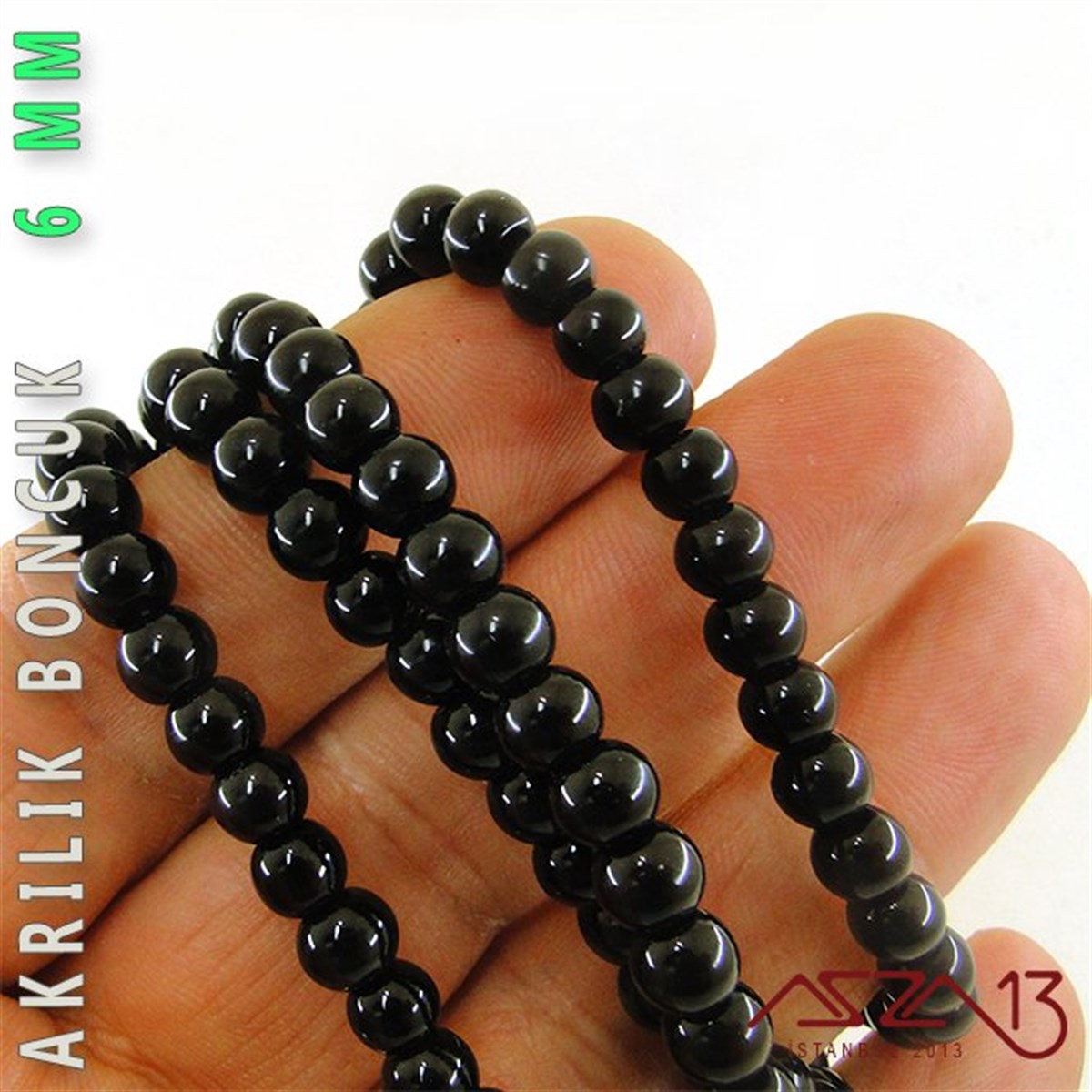 138 Adet 6 mm Siyah Renk Opak Parlak Akrilik Boncuk (40 Gr)