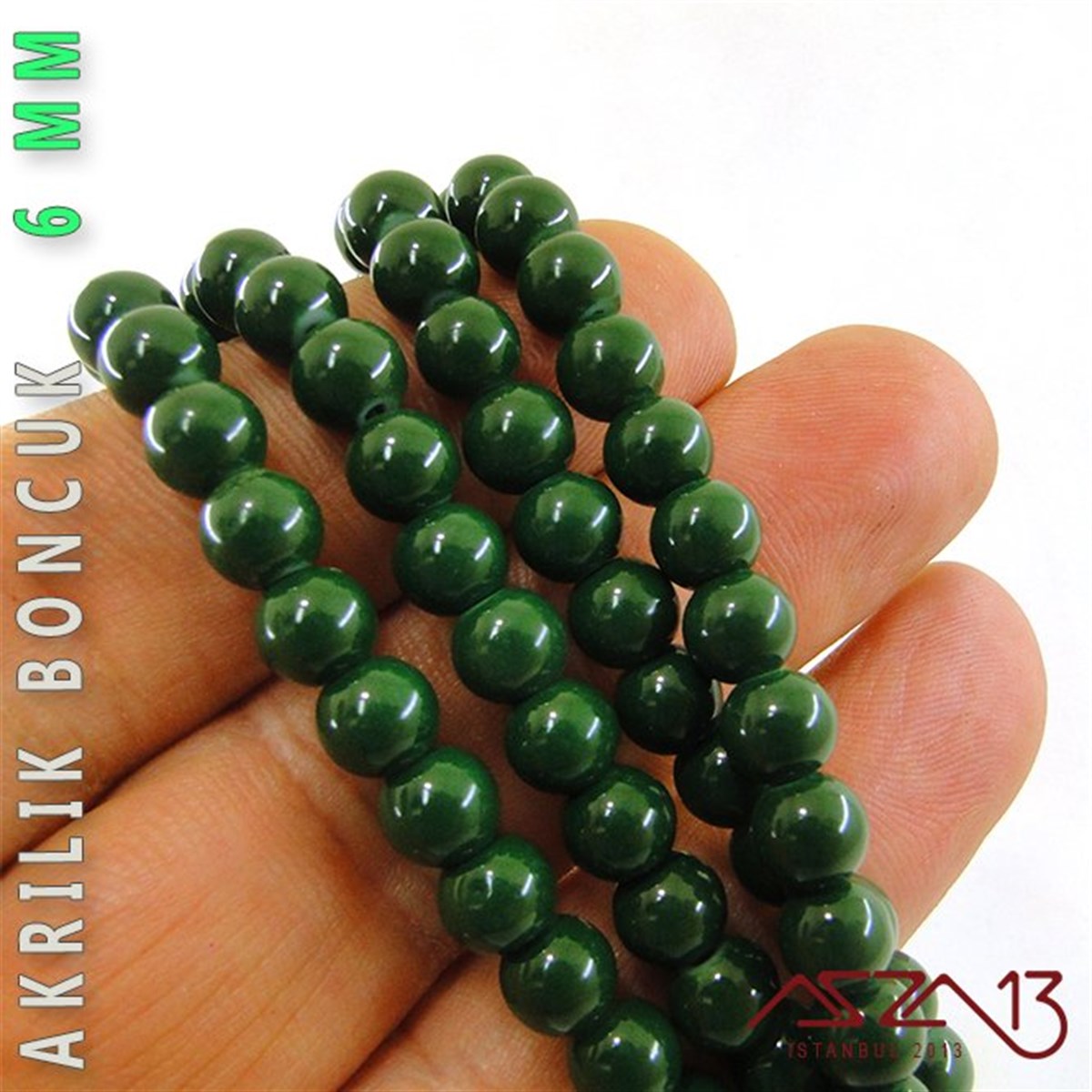 138 Adet 6 mm Yeşil Renk Opak Parlak Akrilik Boncuk (40 Gr)