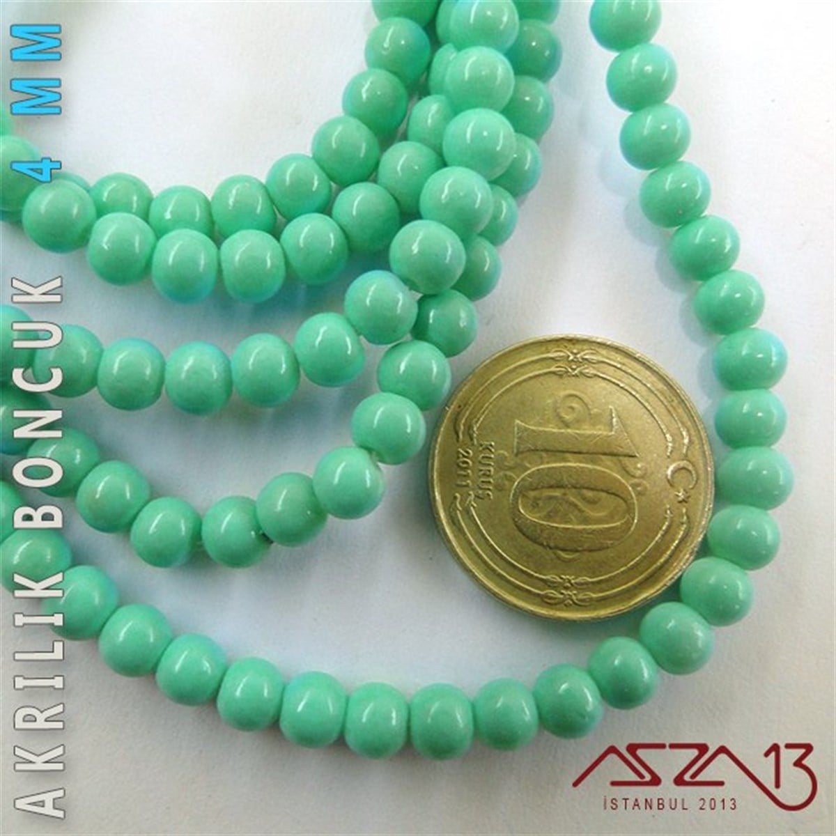 230 Adet 4 mm Turkuaz Renk Opak Parlak Akrilik Boncuk (22 Gr)