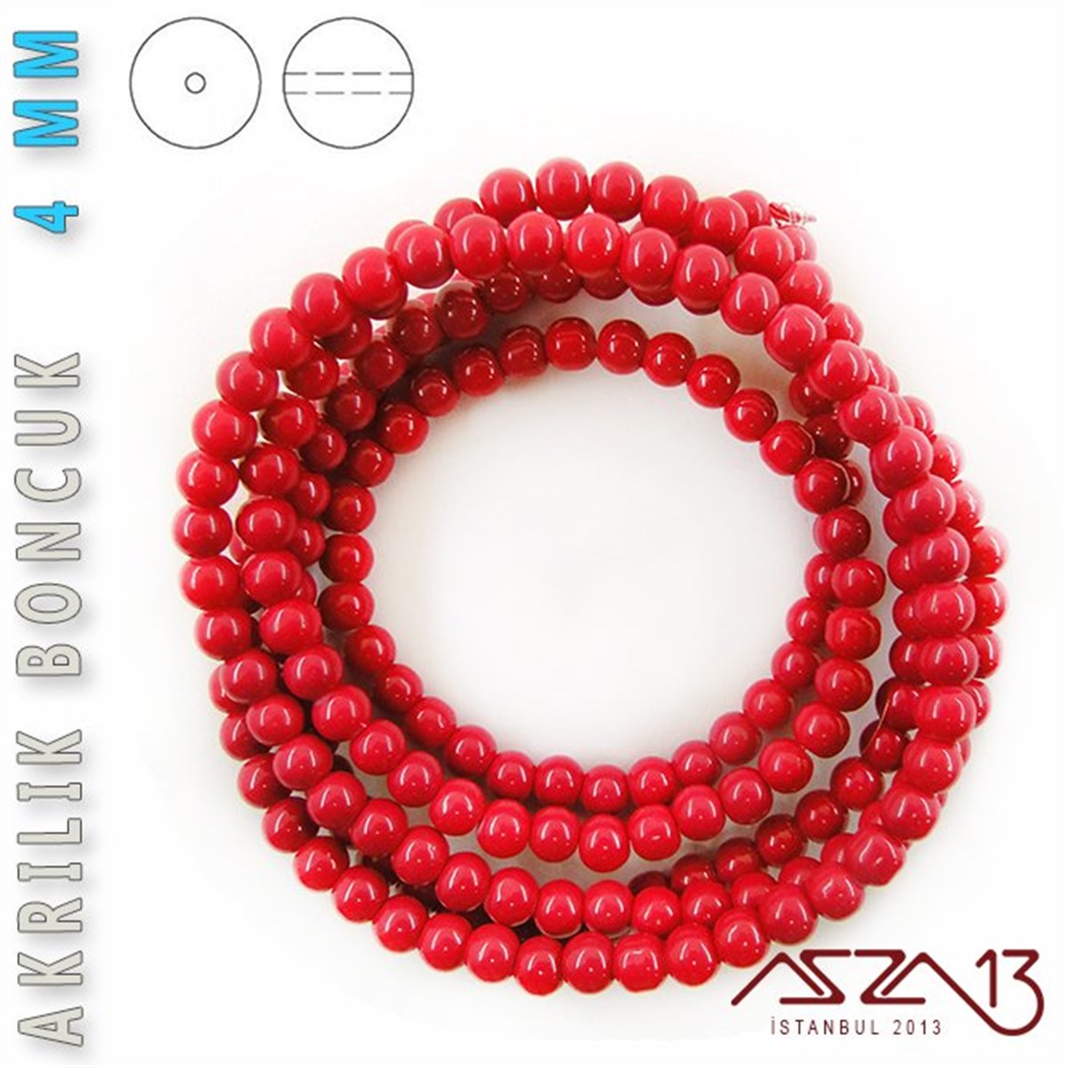 230 Adet 4 mm Mercan Kırmızı Renk Opak Parlak Akrilik Boncuk (22 Gr)