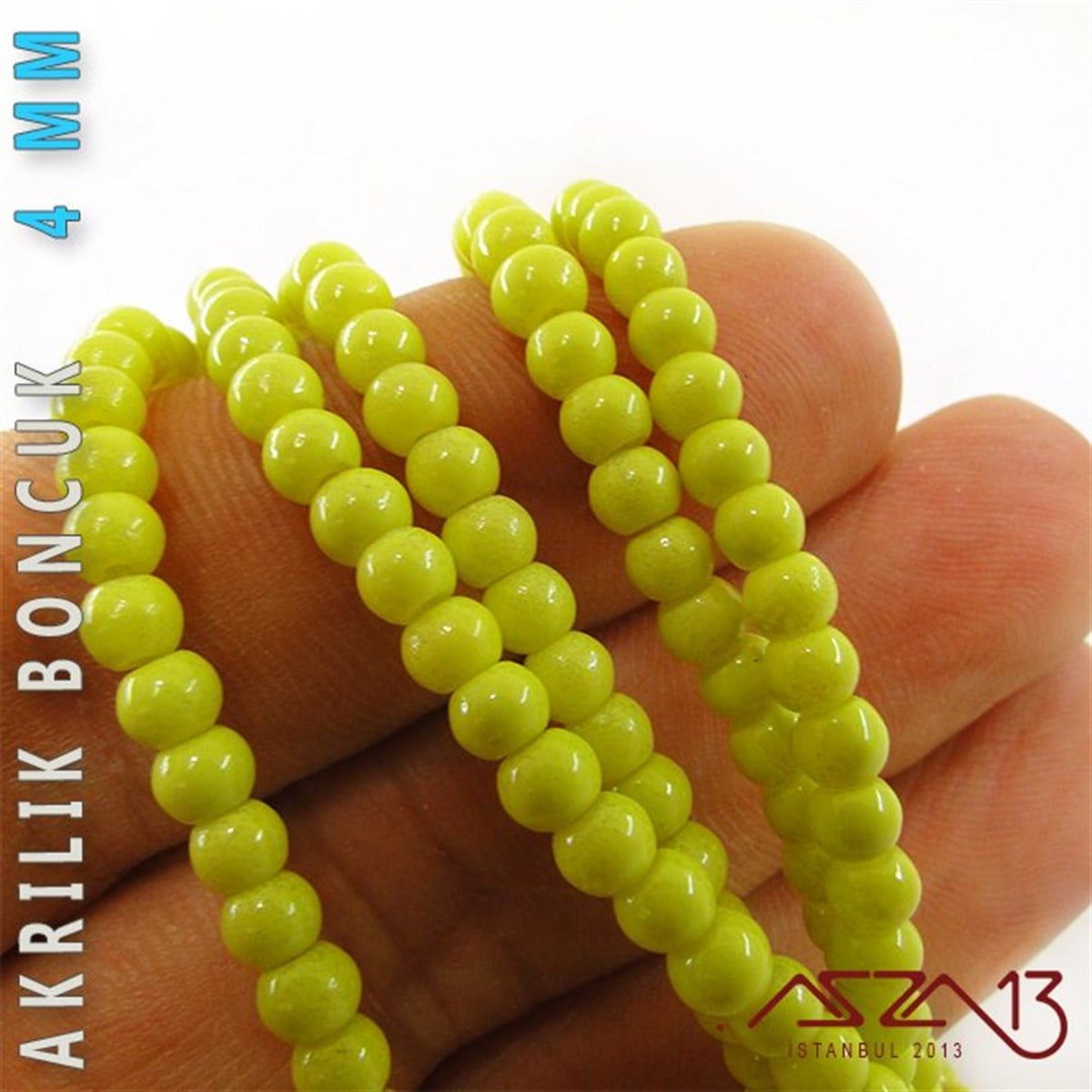 230 Adet 4 mm Fıstık Yeşil Renk Opak Parlak Akrilik Boncuk (22 Gr)
