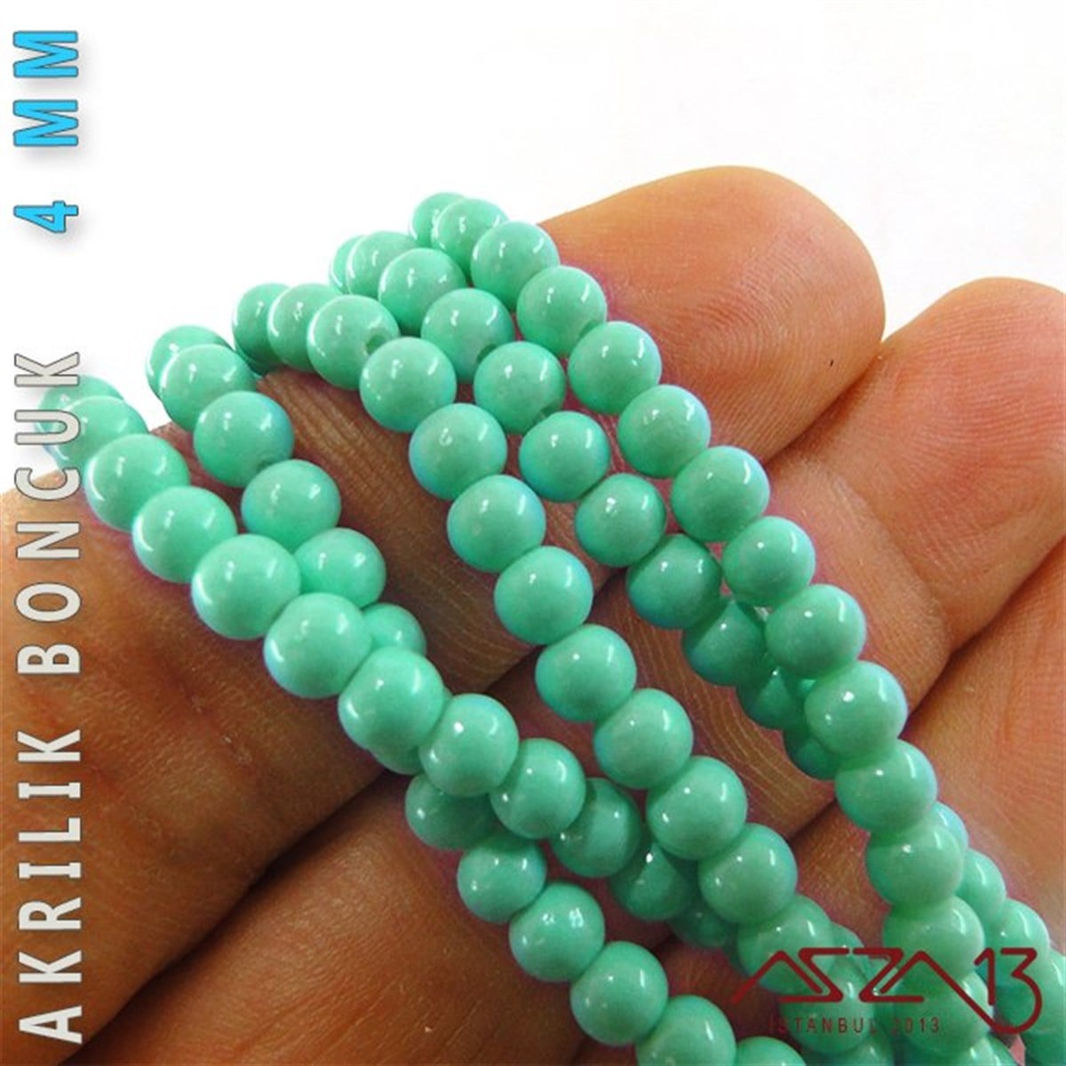 230 Adet 4 mm Turkuaz Renk Opak Parlak Akrilik Boncuk (22 Gr)
