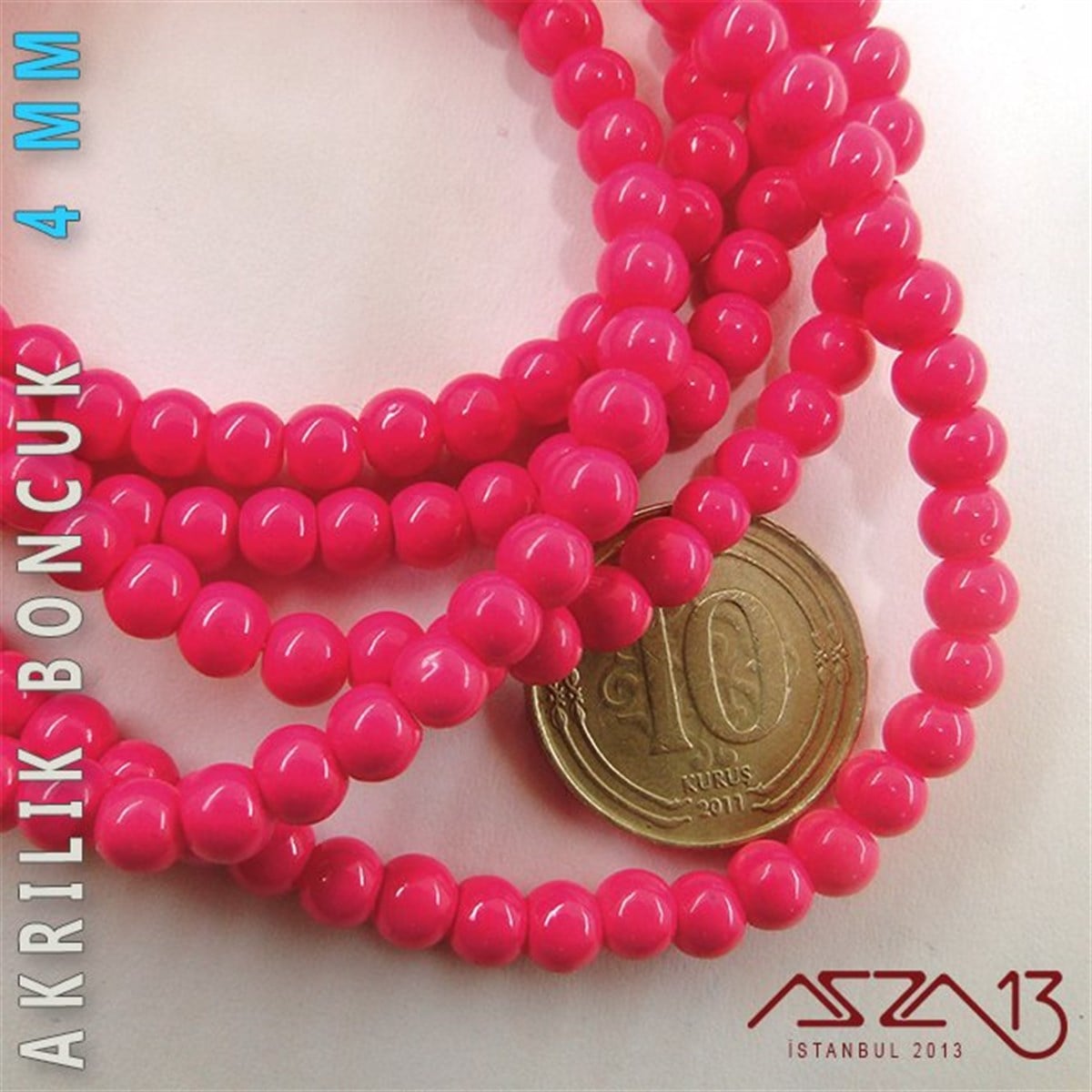 230 Adet 4 mm Fuşya Renk Opak Parlak Akrilik Boncuk (22 Gr)