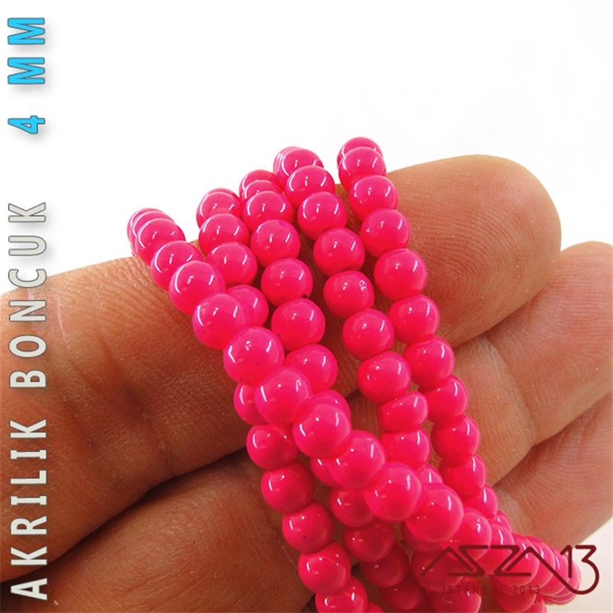230 Adet 4 mm Fuşya Renk Opak Parlak Akrilik Boncuk (22 Gr)