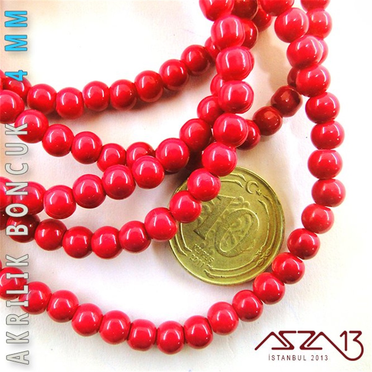 230 Adet 4 mm Mercan Kırmızı Renk Opak Parlak Akrilik Boncuk (22 Gr)