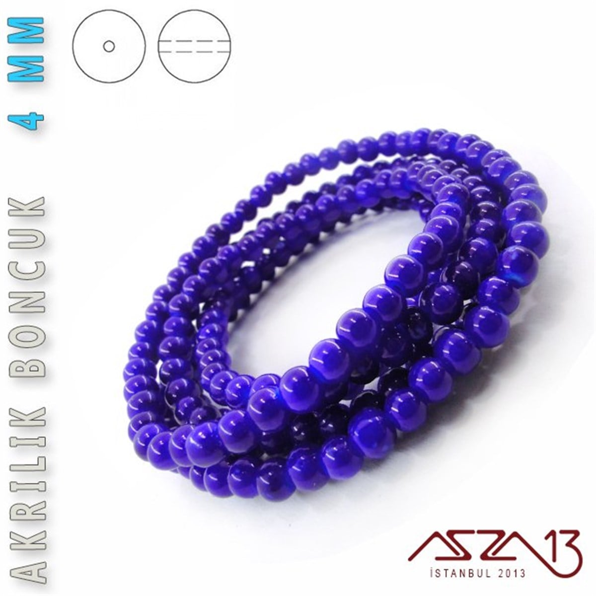 230 Adet 4 mm Lacivert Renk Opak Parlak Akrilik Boncuk (22 Gr)