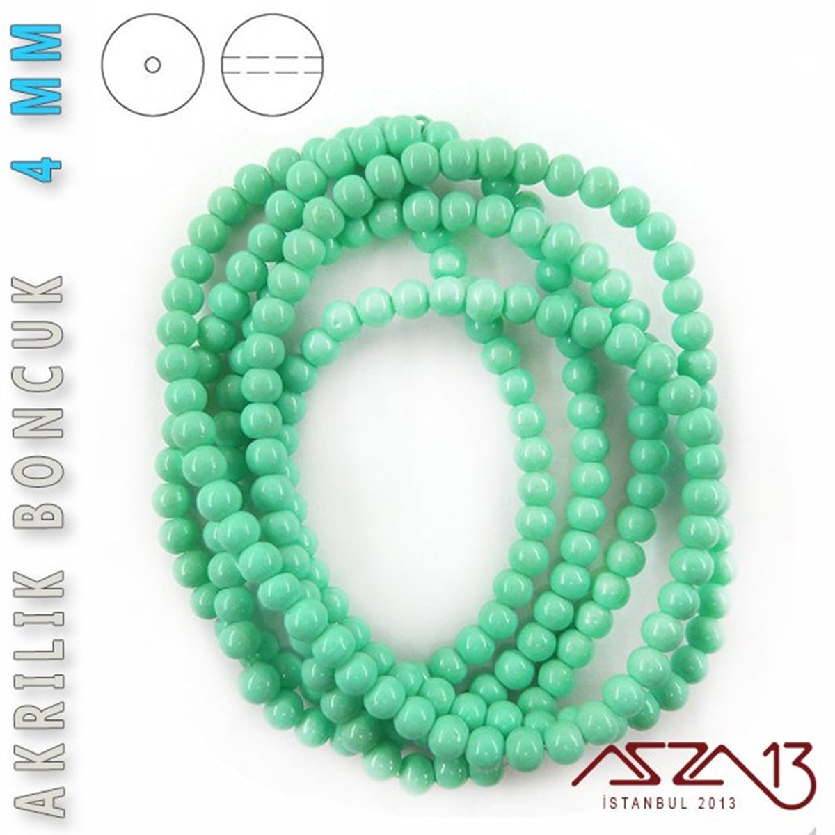 230 Adet 4 mm Turkuaz Renk Opak Parlak Akrilik Boncuk (22 Gr)