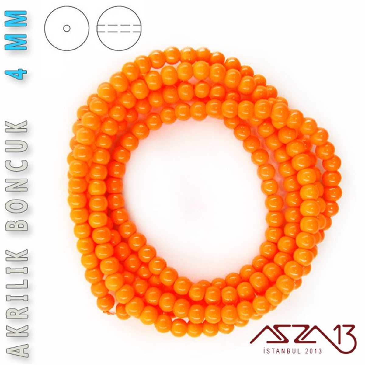 230 Adet 4 mm Turuncu Renk Opak Parlak Akrilik Boncuk (22 Gr)