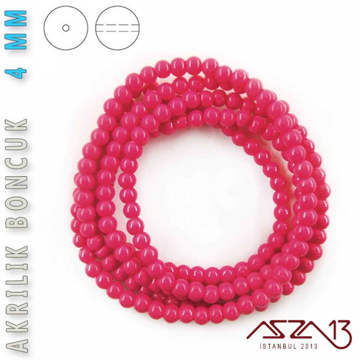 230 Adet 4 mm Fuşya Renk Opak Parlak Akrilik Boncuk (22 Gr)