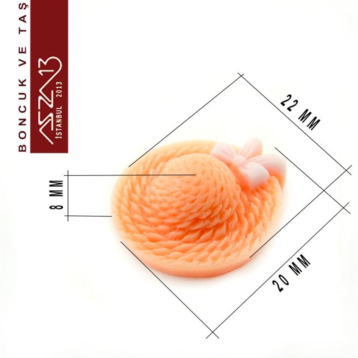 Akrilik, Açık Pembe Renk, 20x22 mm, Şapka Figürlü Yapıştırma Akrilik Taş / Paket İçeriği 1 Adet