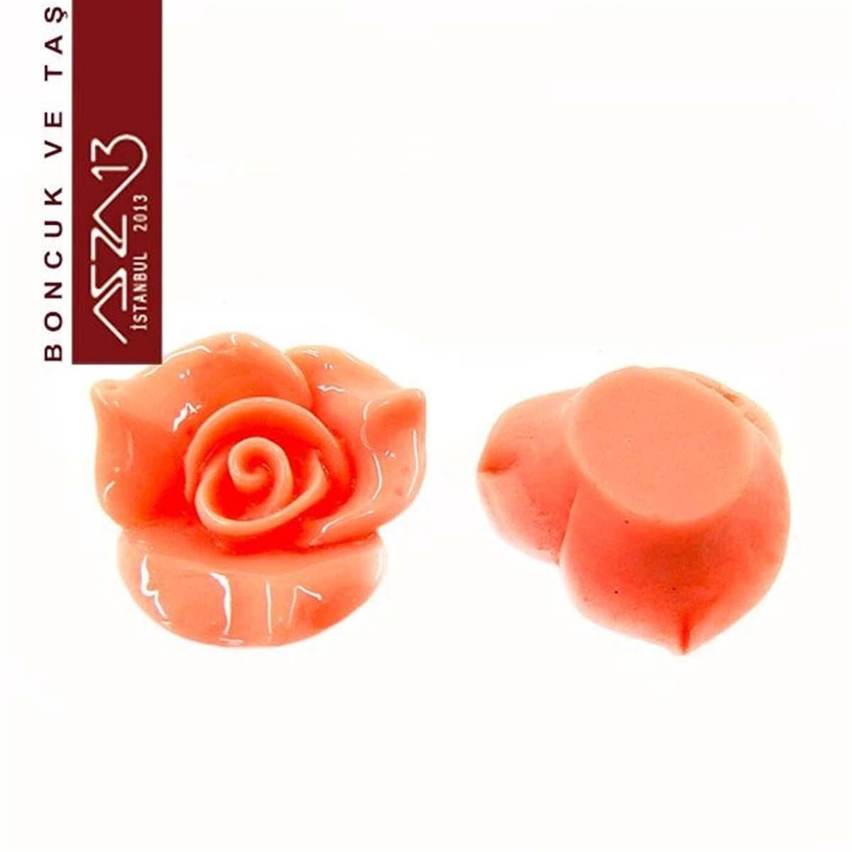 Akrilik, Pembe Renk, 23x23 mm, Gül Figürlü Yapıştırma Akrilik Taş / Paket İçeriği 1 Adet