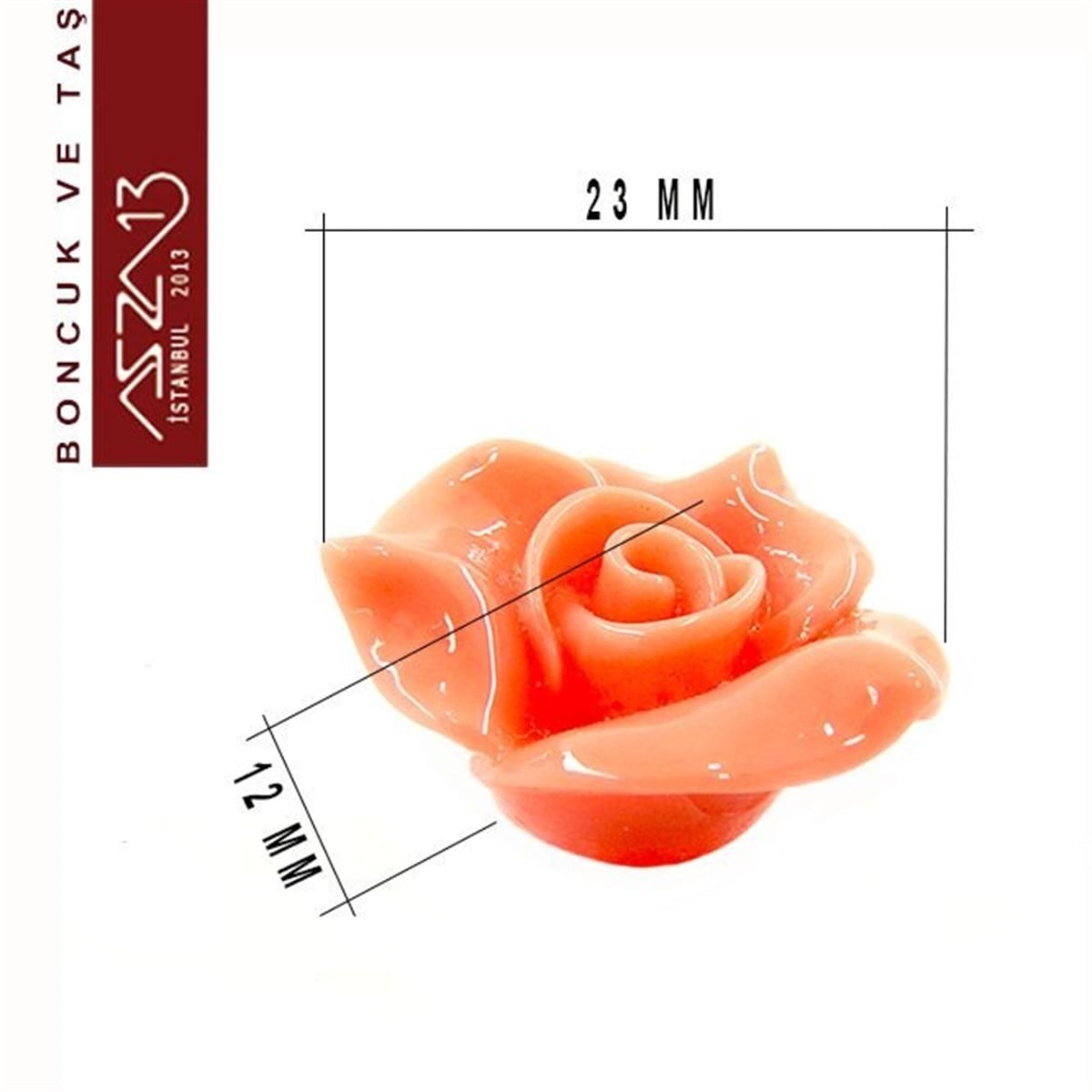 Akrilik, Pembe Renk, 23x23 mm, Gül Figürlü Yapıştırma Akrilik Taş / Paket İçeriği 1 Adet
