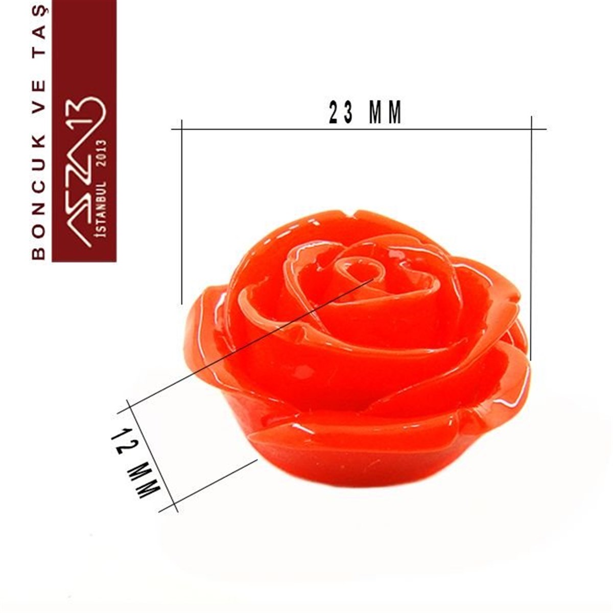 Kırmızı Gül, 23 mm, Delikli ve Yapıştırma Yüzeyli / Paket İçeriği 1 Adet