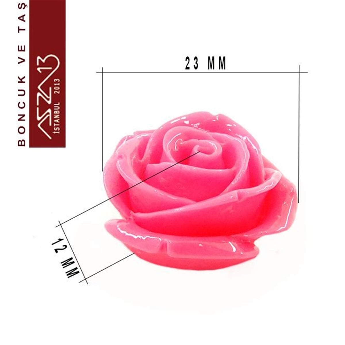 Koyu Pembe Gül, 23 mm, Delikli ve Yapıştırma Yüzeyli / Paket İçeriği 1 Adet