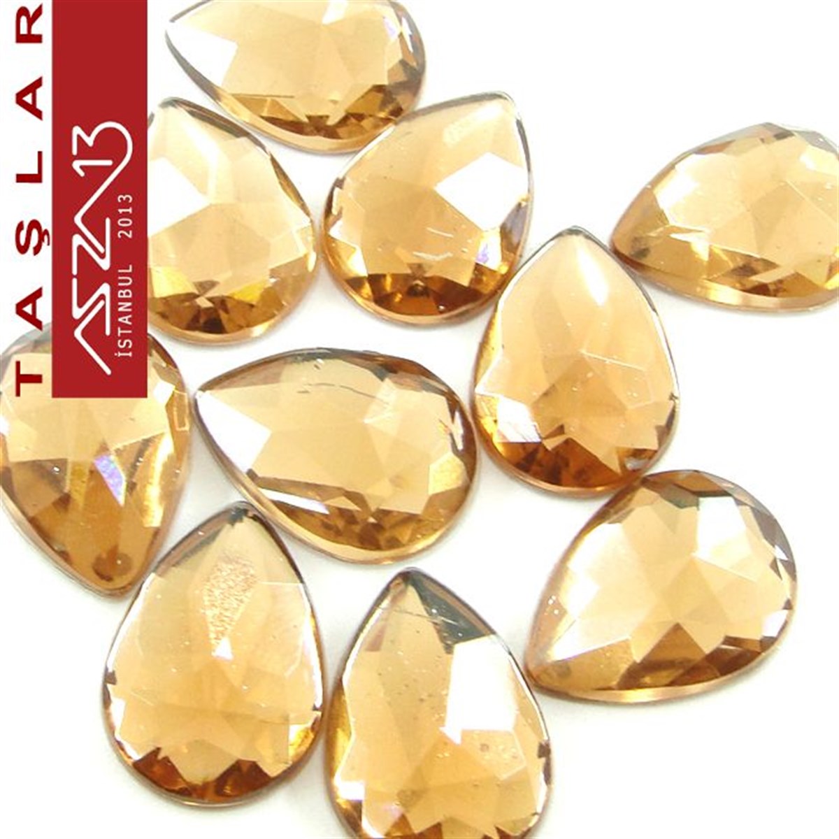 10 Adet 13x18 mm Açık Kahve Renk Damla Akrilik Taş (5 gr)