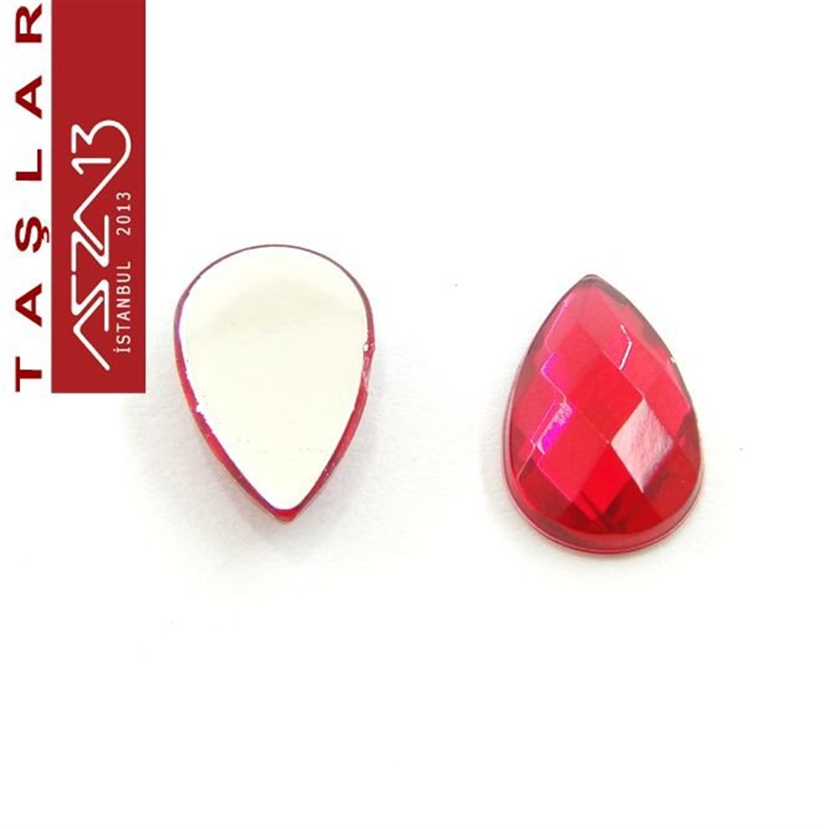 10 Adet 8x13 mm Kırmızı Renk Damla Akrilik Taş (7,6 gr)