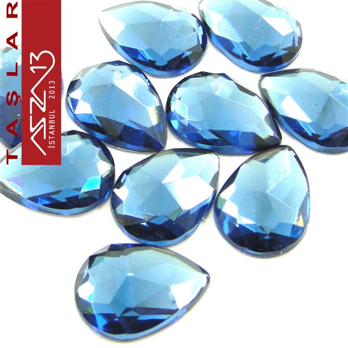 10 Adet 13x18 mm Safir Renk Damla Akrilik Taş (5 gr)