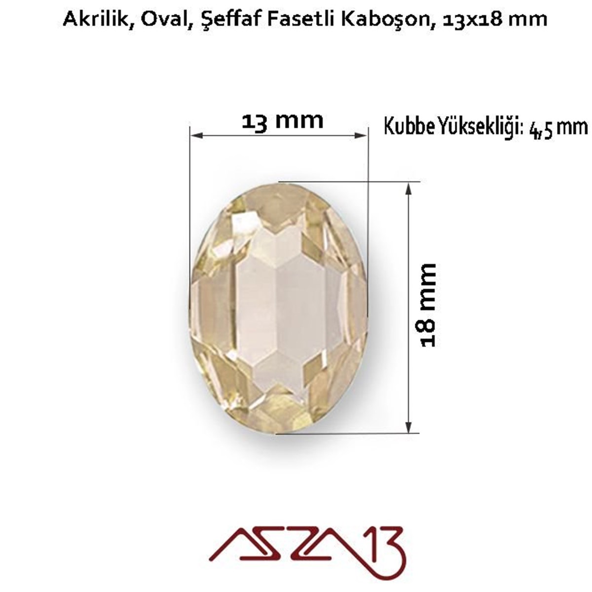 10 Adet 13x18 mm Açık Kahve Renk Oval Akrilik Taş (6,6 gr)
