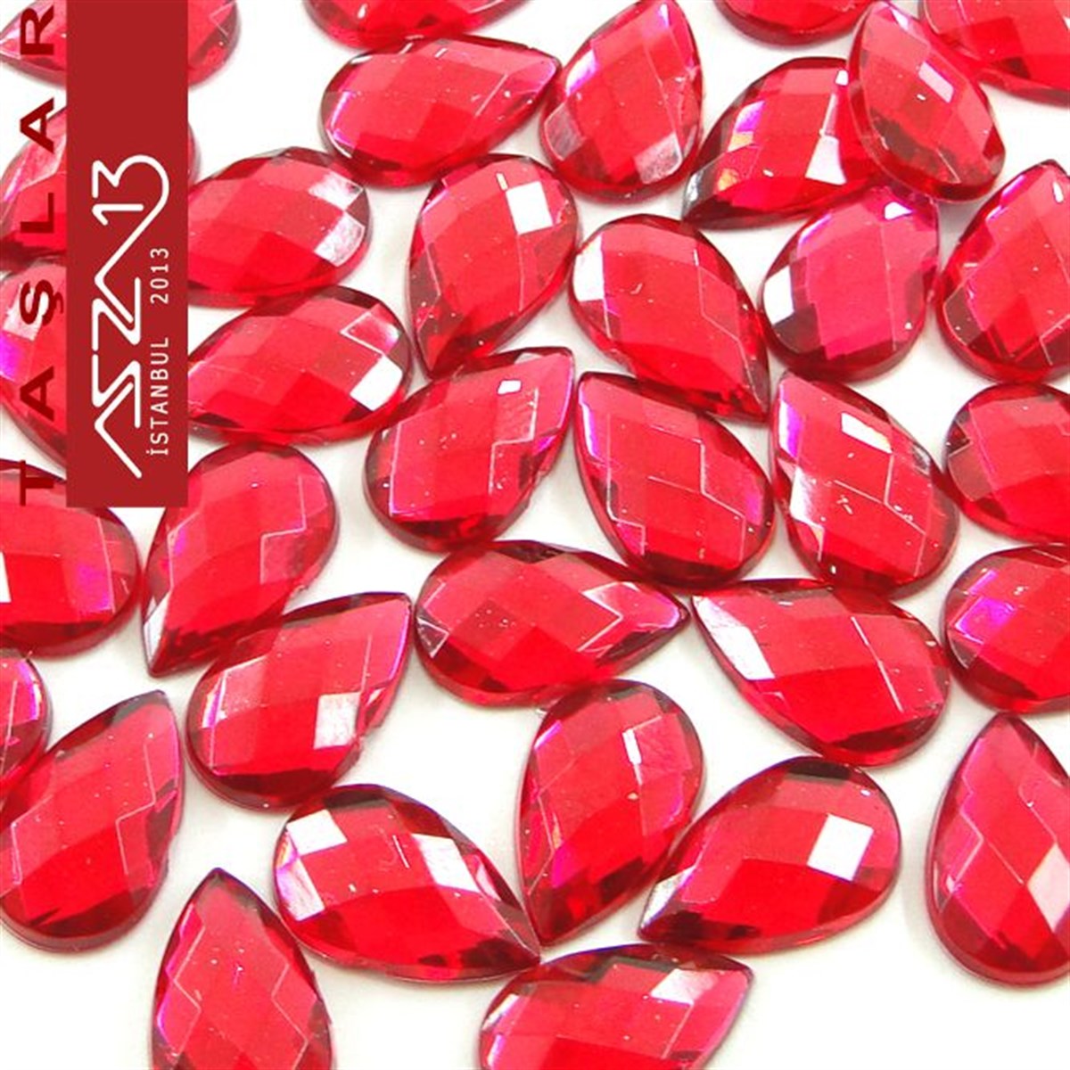 10 Adet 8x13 mm Kırmızı Renk Damla Akrilik Taş (7,6 gr)