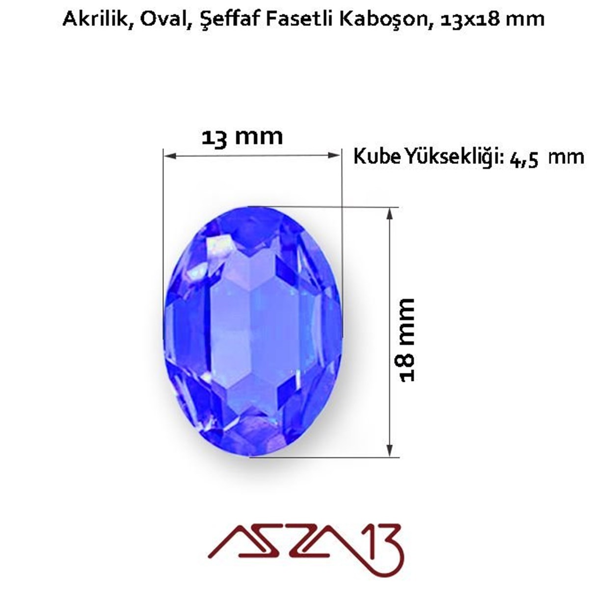 10 Adet 13x18 mm Gece Mavisi Renk Oval Akrilik Taş (6,6 gr)